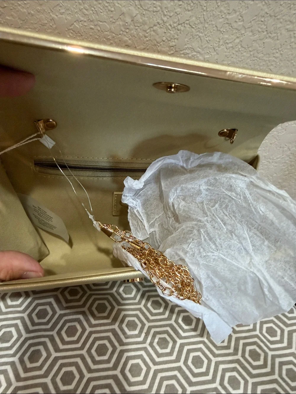 Christian Lacroix Metallic Gold Embossed Logo Clutch